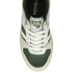 Top-down view of a Gola men's shoe in off-white and green.
