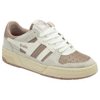 A Gola shoe with a taupe and white finish at an angle.