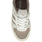 Top down view of a Gola shoe with a taupe and white finish.