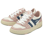 A pair of pink, white, and blue Gola sneakers, angled to the side.