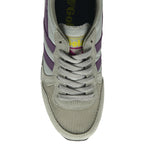A top-down view of the front of a Gola women's trainer in light grey and purple.