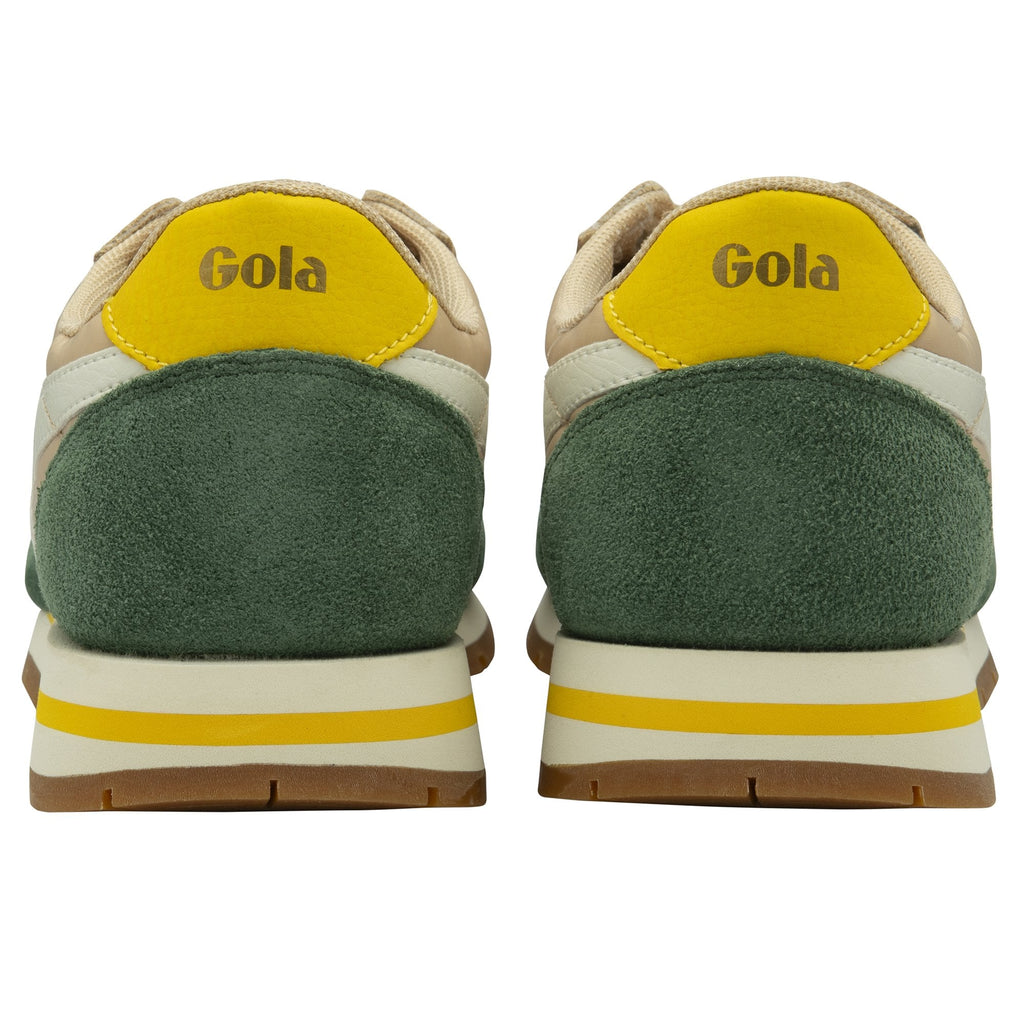 The back of a pair of Gola women's shoes showing the yellow heels.