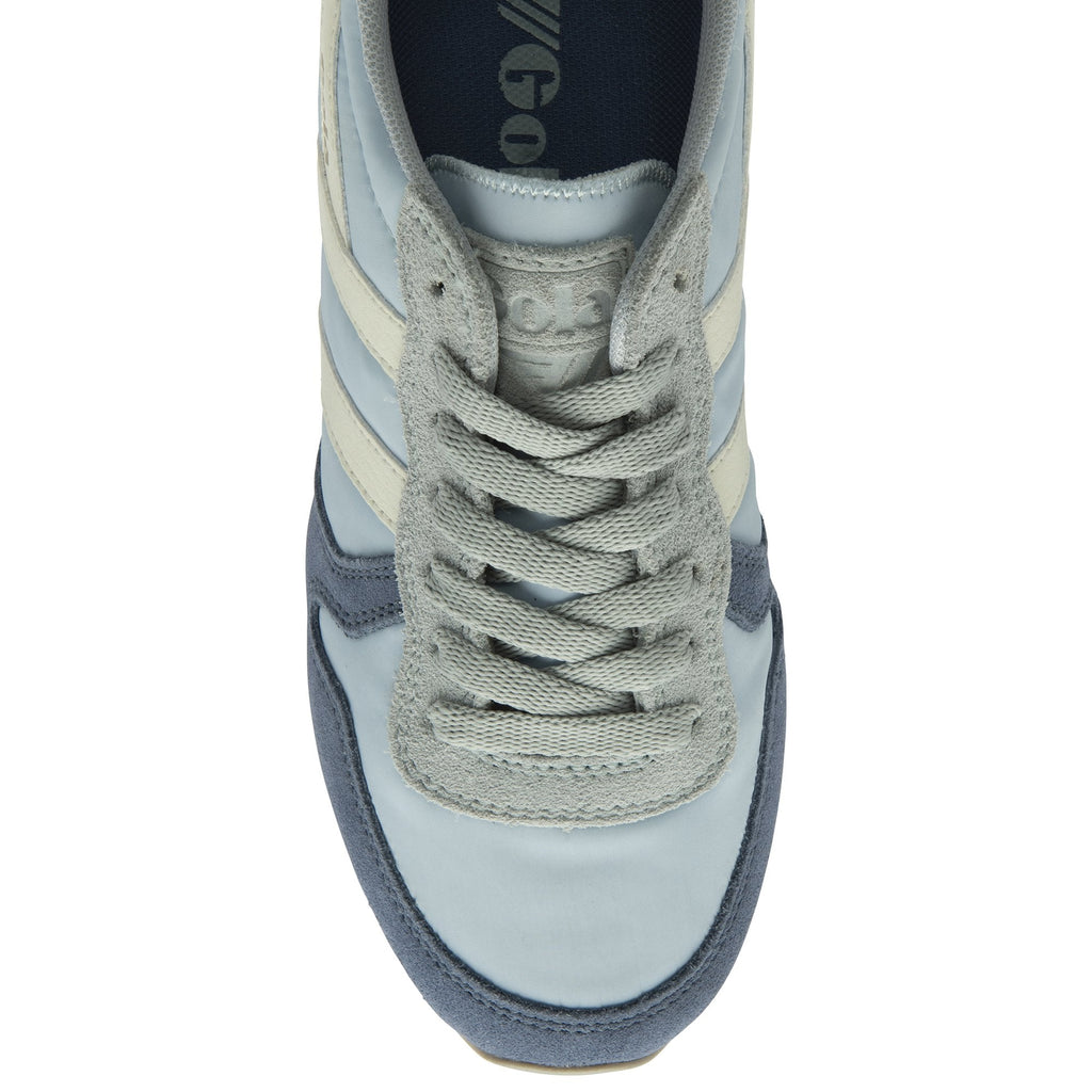 Top-down view of a single light blue, navy, and grey Gola sneaker.