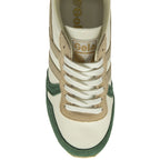 An overhead view of a Gola trainer with white laces, showcasing the shoe's colors.