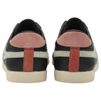 Rear view of black Gola Bullet trainers with pink heel tabs.