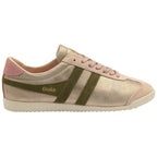 Gola Bullet Savanna women's sneaker in metallic bronze with green stripes, side view.