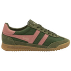 A single Gola green and pink trainer, viewed from the side on a white background.