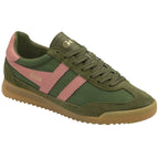 A single Gola green and pink trainer, viewed from an angle on a white background.