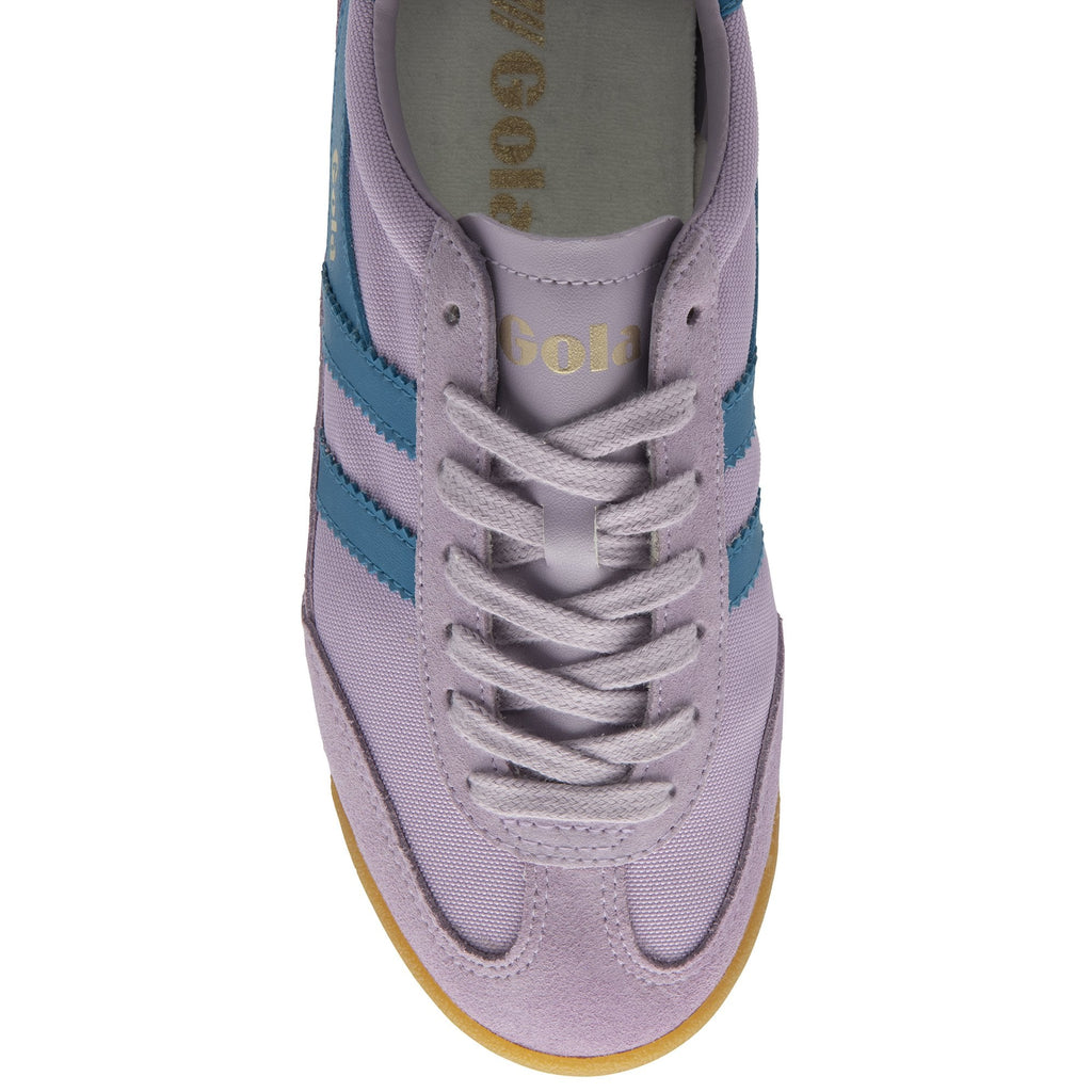 Top-down view of a single Gola men's sneaker in lilac and teal.