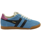 Blue Gola men's trainer with black stripes on a white background.