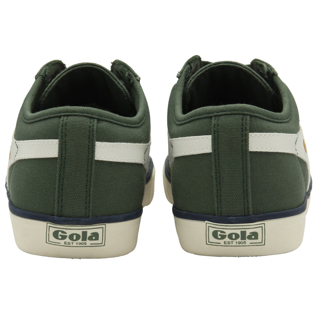 The back of a pair of Gola men's sneakers in khaki and white.