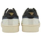 The back view of a pair of off-white Gola sneakers with black heel tabs.