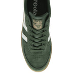 A single Gola men's sneaker in green with white stripes, seen from a top-down view.