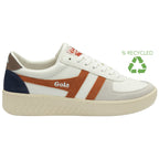 A recycled men's trainer with a white upper and subtle orange accents.