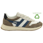 Gola women's trainer in off-white, blue, and brown with a recycled logo