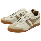 A pair of cream and tan Gola sneakers, angled side view.