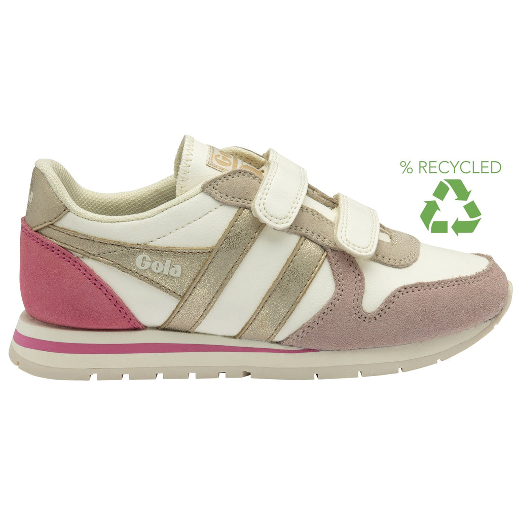 A recycled Gola Active kids' trainer in pink, off-white, and gold.