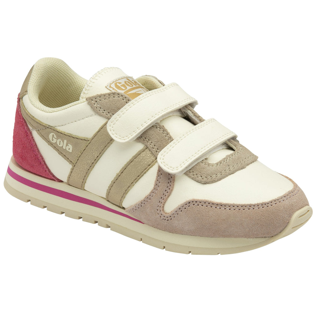 A Gola Active kids' trainer in pink, off-white, and gold.