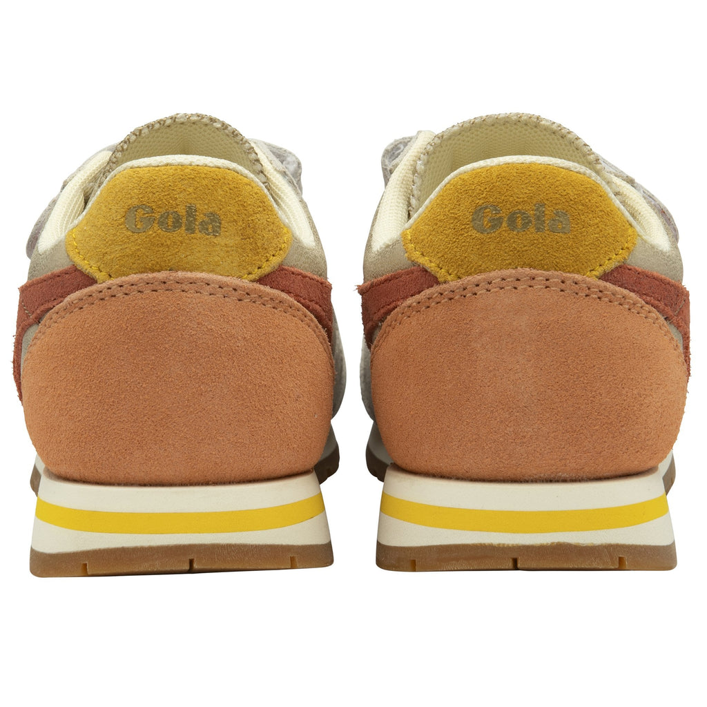 A back shot of the Gola Kids Gold Velcro trainers.