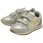 A pair of Gola Kids Active velcro trainers with beige and silver accents.