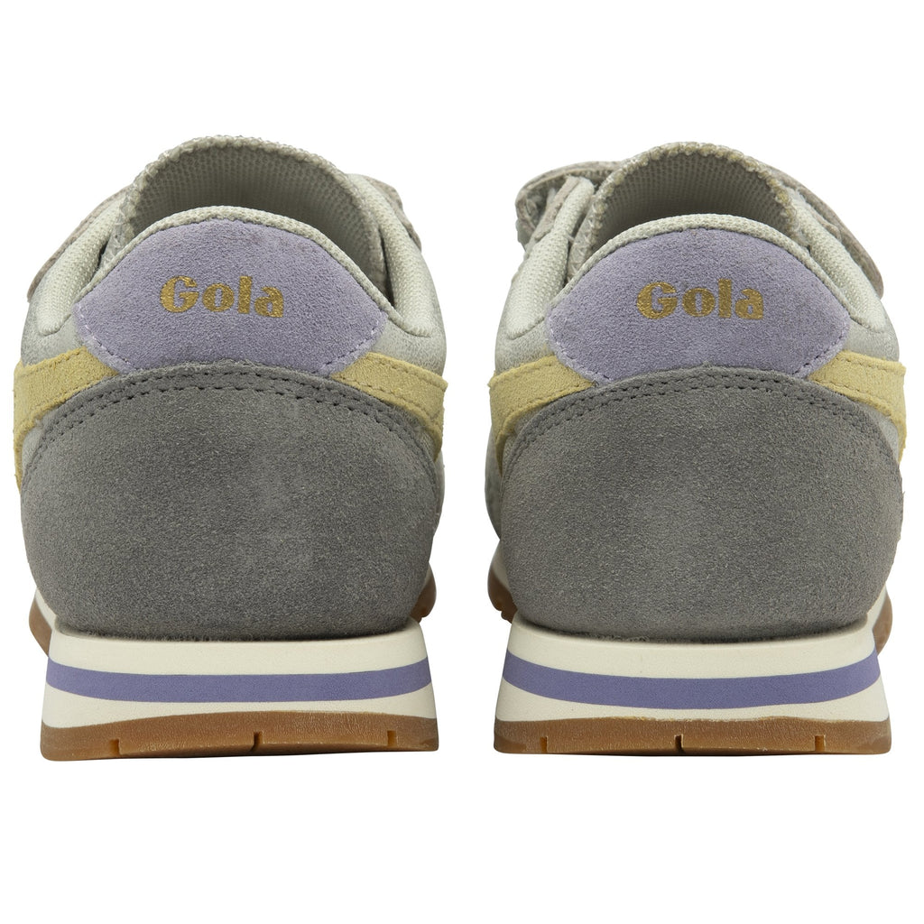 The back view of a pair of Gola Kids Active velcro trainers.