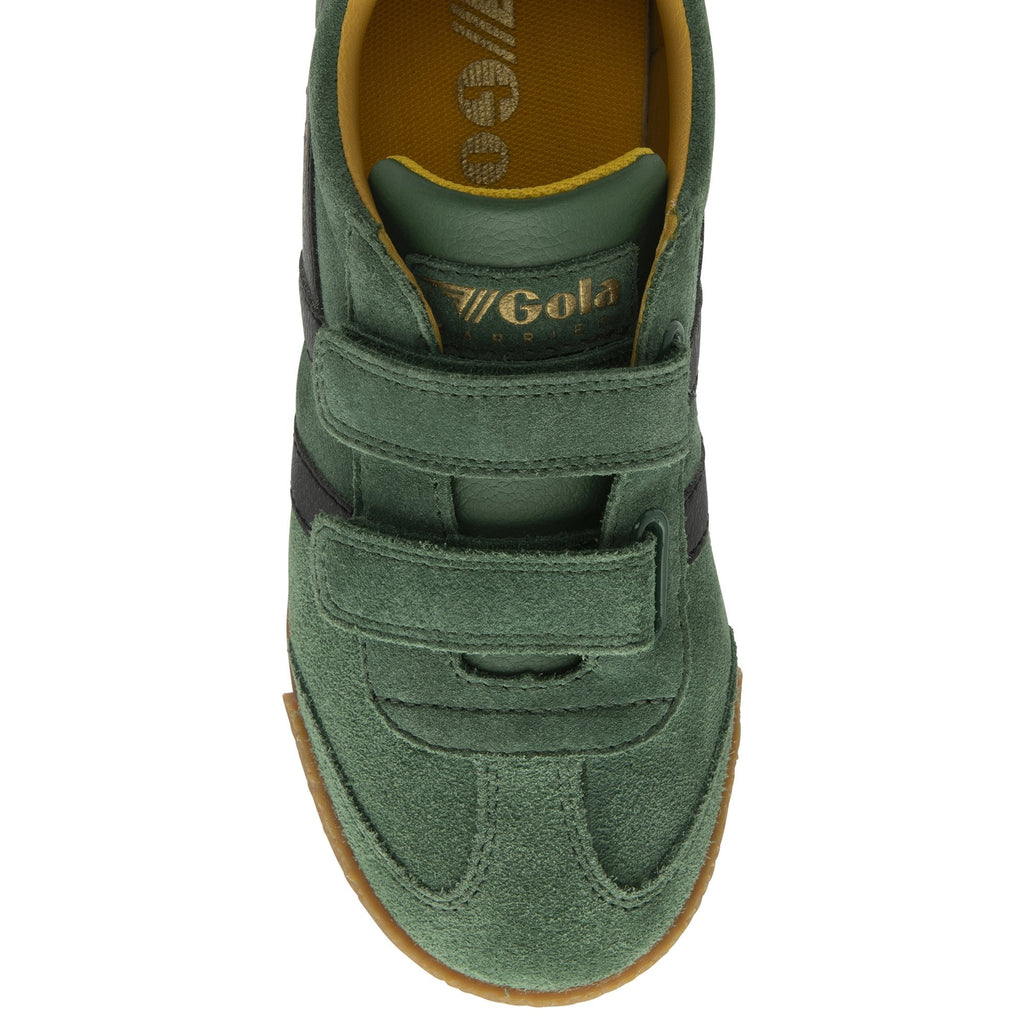 A top view of the Gola Kids' Harrier Strap in green and black.