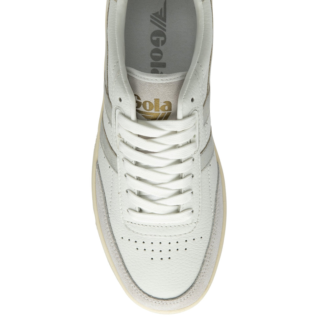 A white and grey Gola men's sneaker, top view.