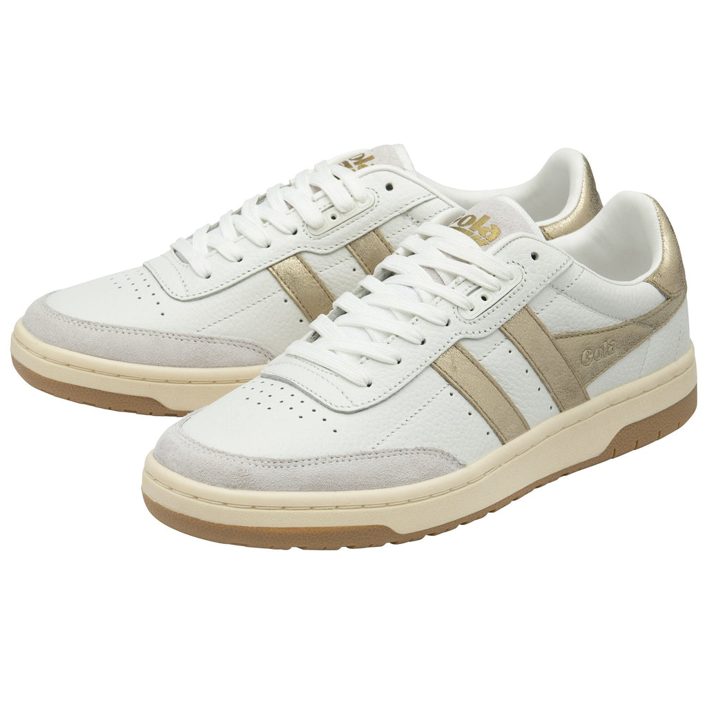 Pair of Gola Women's Balsa Leather Sneakers in white and gold.