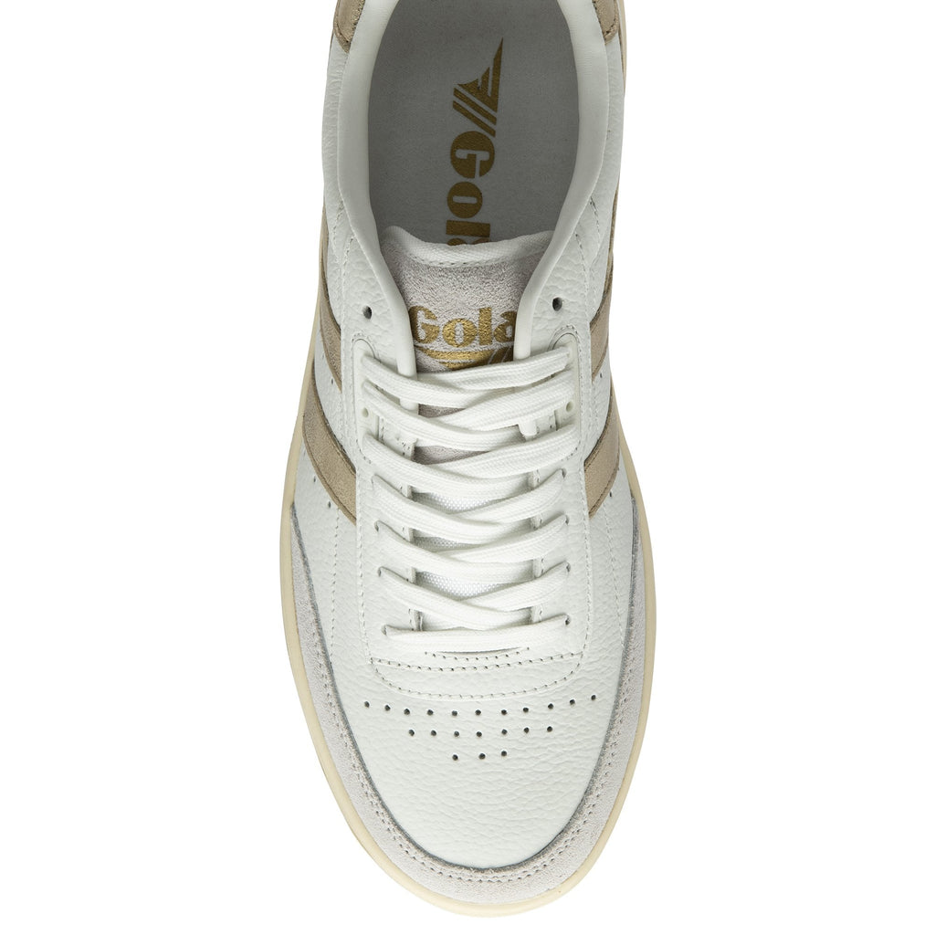 Top down view of the Gola Women's Balsa Leather Sneakers in white and gold.