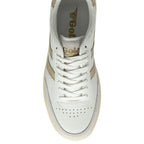 Top down view of the Gola Women's Balsa Leather Sneakers in white and gold.