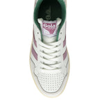 Top down view of the Gola Elan women's shoe. White, green and purple.