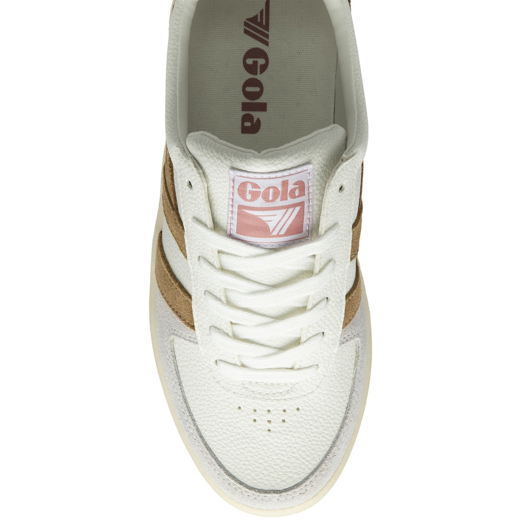 The top-down view of a white, pink, and brown Gola women's sneaker.