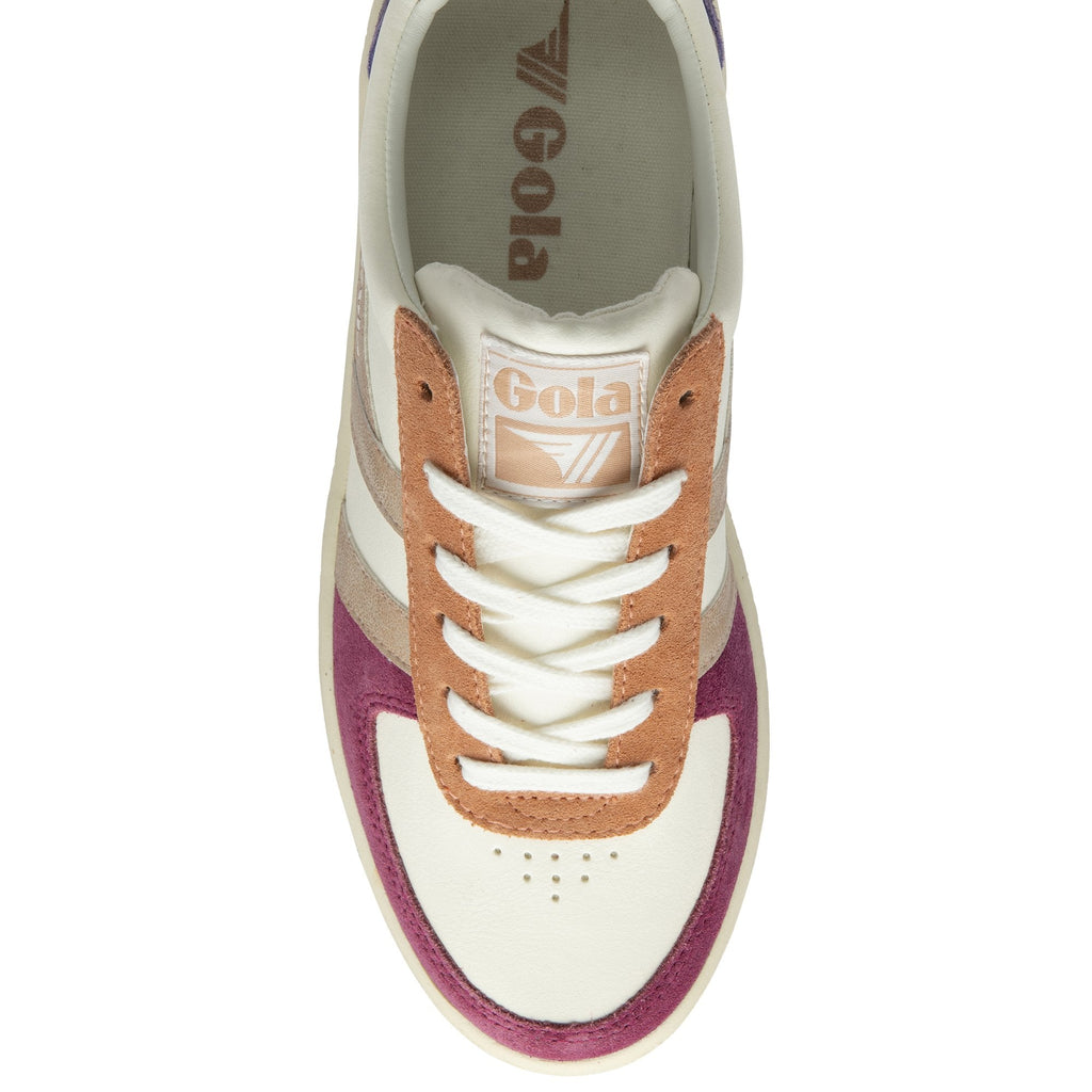 An overhead view of a single Gola sneaker, showcasing the laces and color pattern.