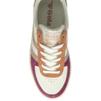 An overhead view of a single Gola sneaker, showcasing the laces and color pattern.