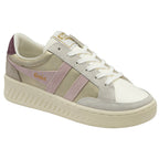 A single Gola low-top sneaker in gold, white, and pink, angled to the left.