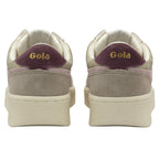 The backs of two Gola low-top sneakers in gold, white, and pink.