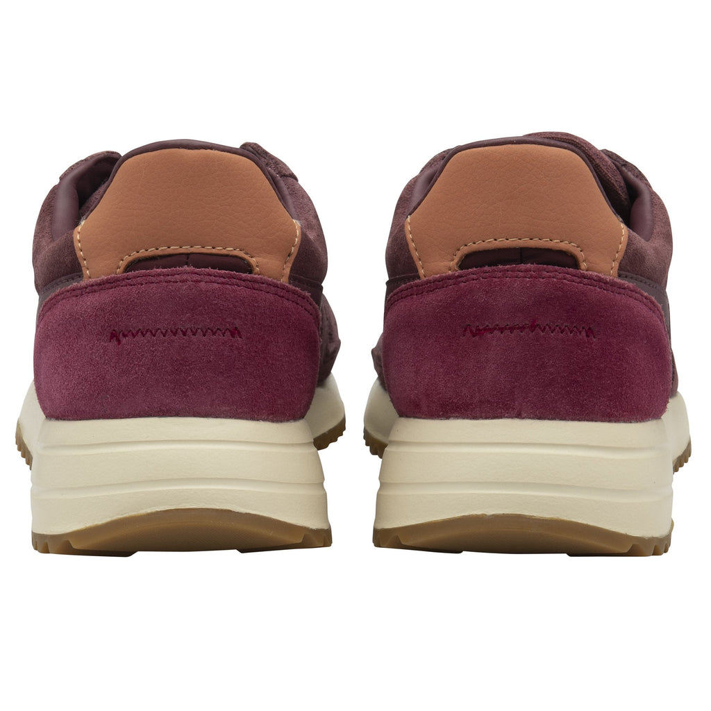 A pair of red Gola shoes seen from the back, showing the heels.