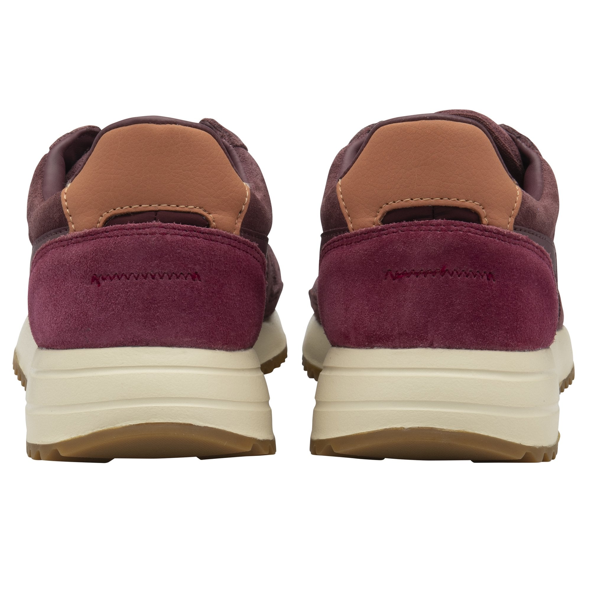 A pair of red Gola shoes seen from the back, showing the heels.