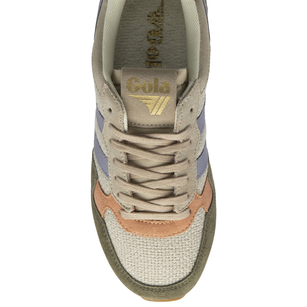 Top-down view of a Gola women's trainer, displaying the lace-up design and colors.