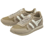 Pair of Gola men's sneakers in tan with white stripes.