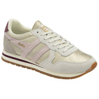 A right Gola women's Orchid Trainer in white, metallic, and pink from an angle on a white background.