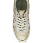 A Gola women's Orchid Trainer in white, metallic, and pink, top-down on a white background.