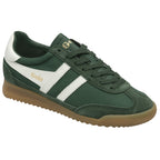 Gola Harrier suede and nylon trainer in dark green with white stripes and a gum sole
