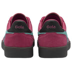 Rear view of a pair of Gola Elan trainers in raspberry and horizon blue with black heel tabs.