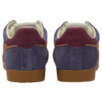 Back view of a pair of purple Gola sneakers with a red heel collar.