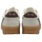 Rear view of two Gola men's sneakers, showing the Gola logo on the brown heel tabs.