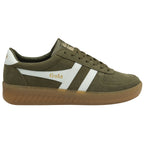 A single Gola women's low-top sneaker in olive green with white stripes and a gum sole.