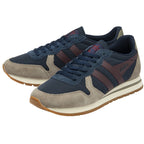Pair of recycled materials Gola men's sneakers, with navy, gray, and maroon colors.