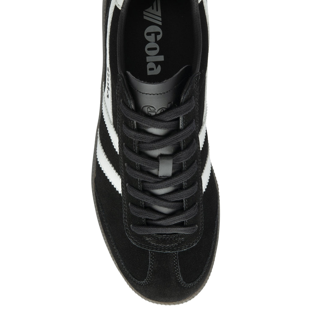 A black Gola men's sneaker viewed from above, with a white Gola logo on the side.