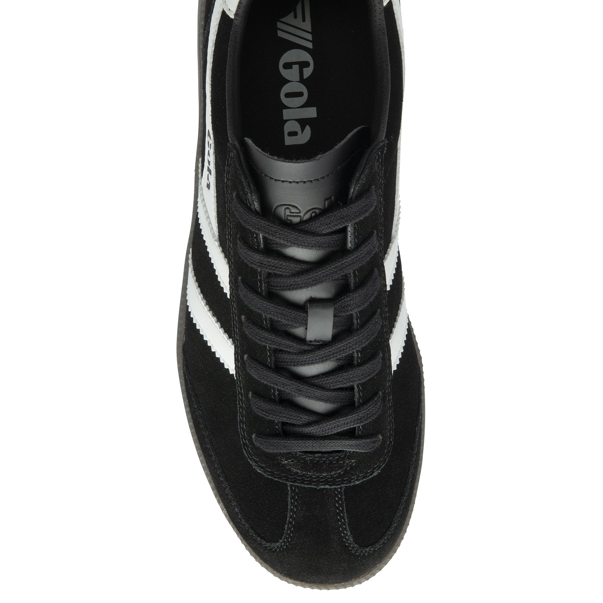 A black Gola men's sneaker viewed from above, with a white Gola logo on the side.
